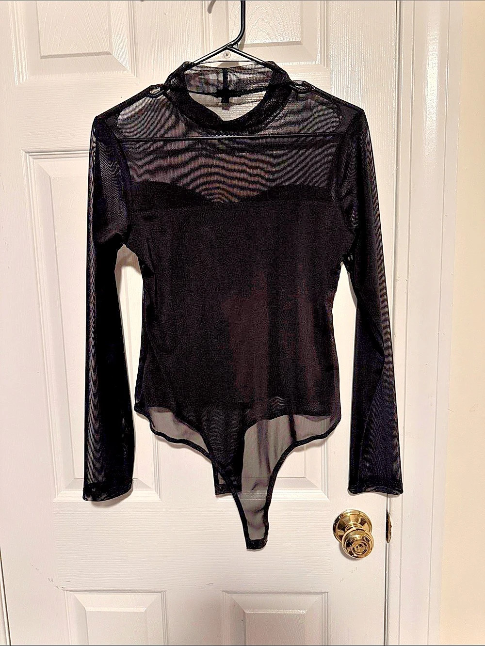 Shinestar Black Mesh Long Sleeve Bodysuit Like New